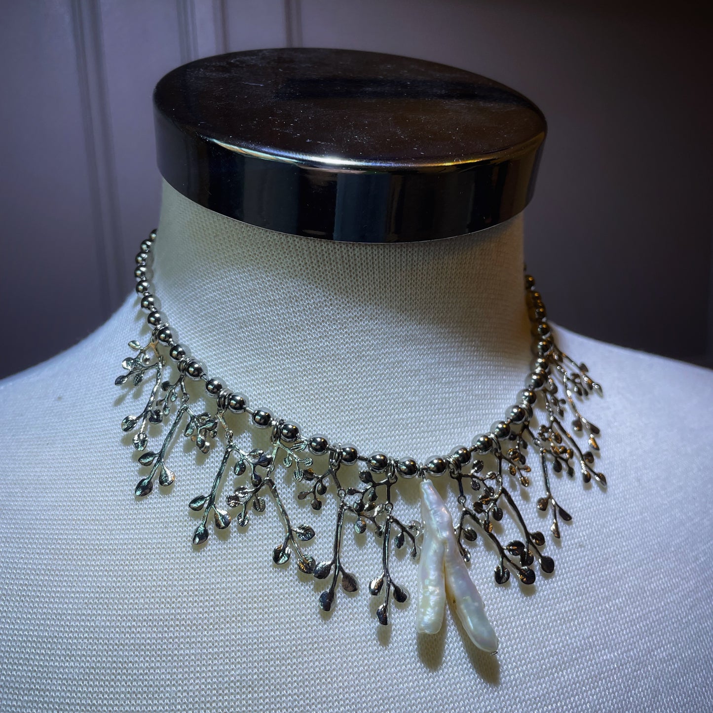 Silver leaf necklace